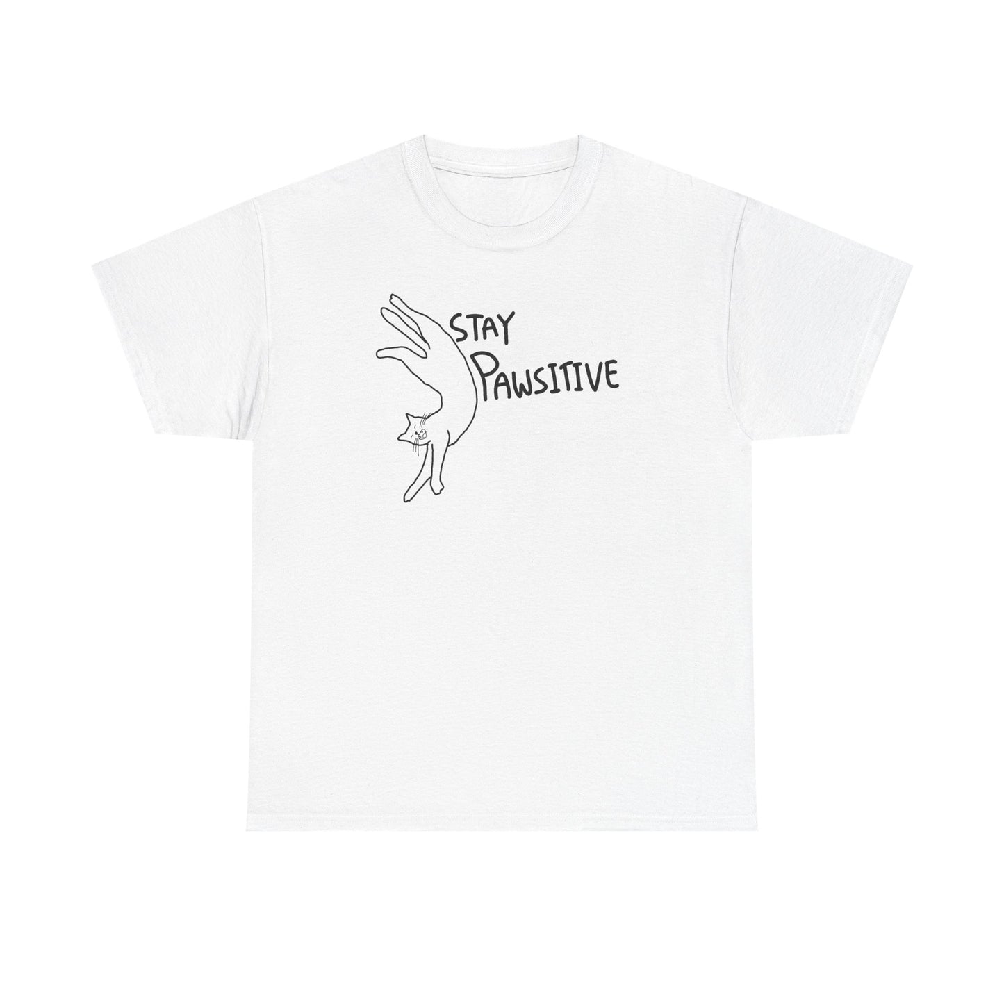 Stay Pawsitive Cat T-Shirt Unisex Heavy Cotton Tee