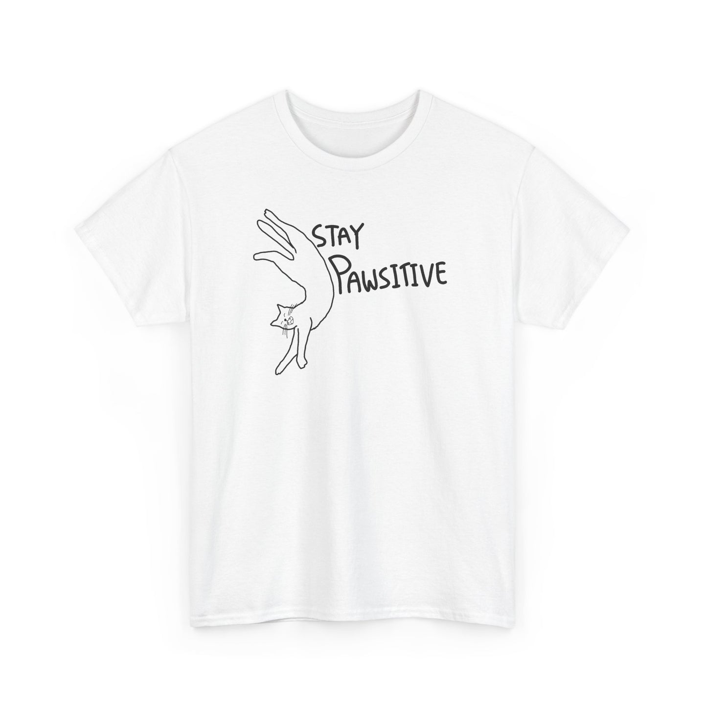 Stay Pawsitive Cat T-Shirt Unisex Heavy Cotton Tee