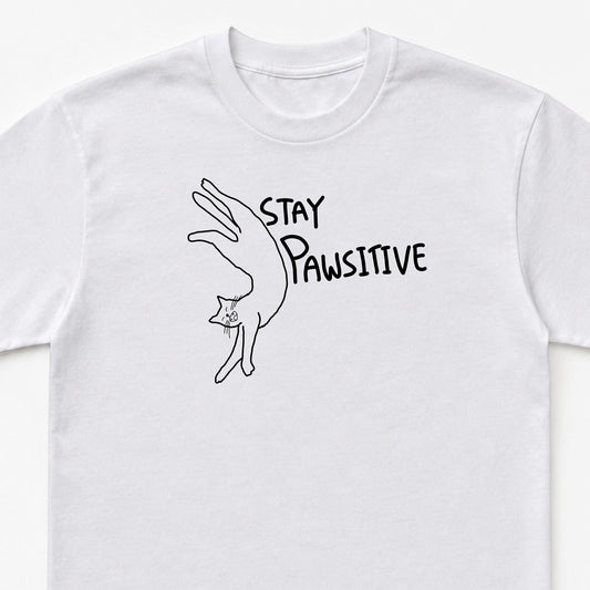 Stay Pawsitive Cat T-Shirt Unisex Heavy Cotton Tee
