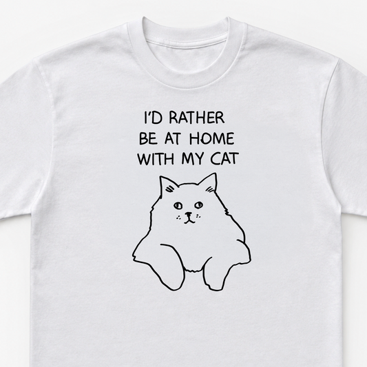 I'd Rather Be at Home with My Cat Unisex Heavy Cotton Tee